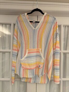 Baja Hoodie Women's Multi Pastel Stripes Knit Pullover